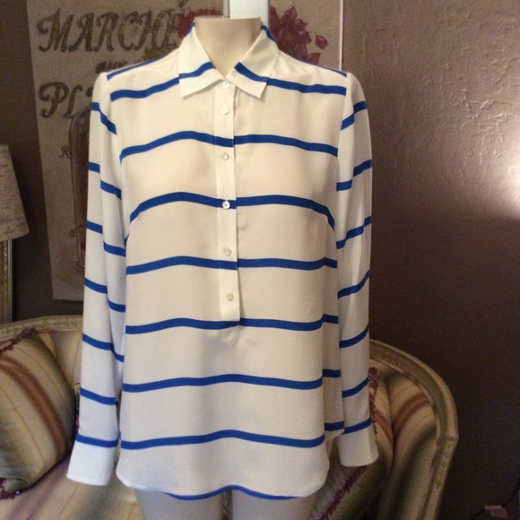 J. Crew Tops - J. Crew Teal Stripe Silk popover Shirt 2